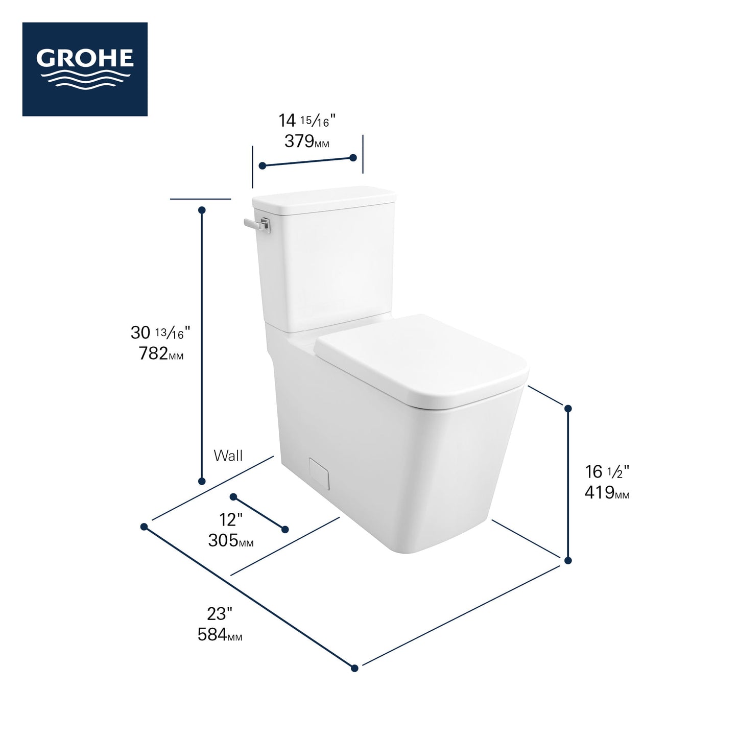 Grohe Eurocube Two-piece Right Height Elongated Toilet With Seat, Left-hand Trip Lever