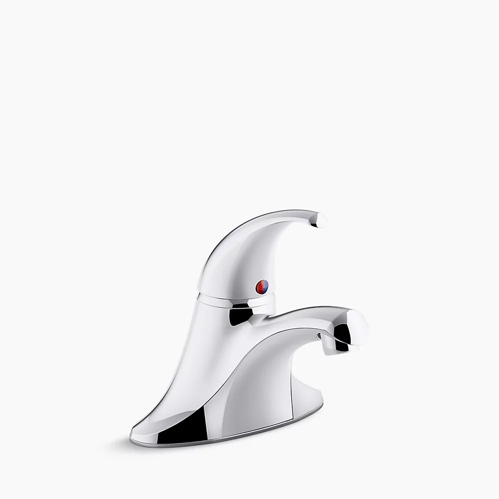 Kohler Coralais Single-handle Centerset Bathroom Sink Faucet With Grid Drain, 0.5 Gpm Vandal-resistant Aerator and Red/blue Indicator