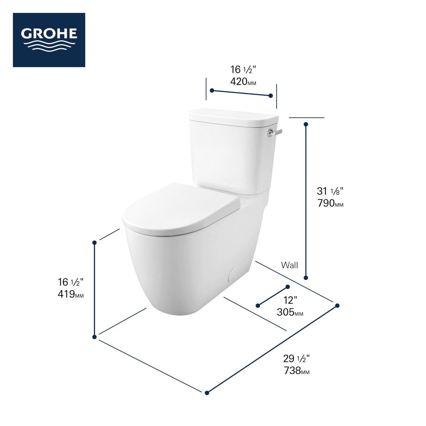 Grohe Essence Two-piece Right Height Elongated Toilet With Seat, Right-hand Trip Lever