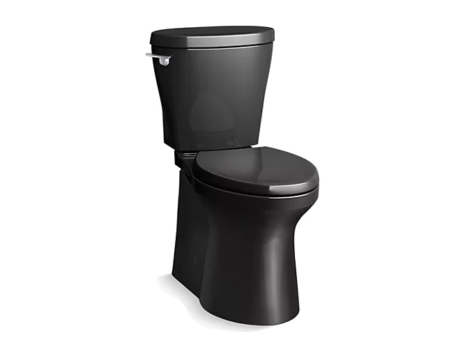 Kohler Betello Comfort Height two-piece elongated 1.28 gpf toilet skirted trapway, Revolution 360 swirl flushing technology and left-hand trip lever, seat not included