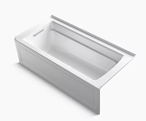 Kohler Archer 66" x 32" integral apron Heated BubbleMassage air bath with left-hand drain - White