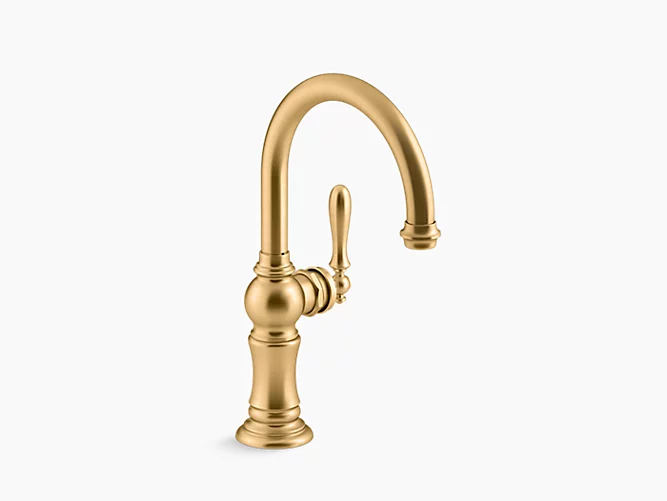 Kohler Artifacts 13" Single Handle Bar Sink Faucet With 13-1/16" Swing Spout Arc Spout Design Vibrant Brushed Brass
