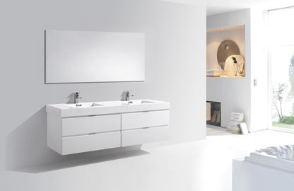 Kube Bath Bliss 72" Wall Mount / Wall Hung Modern Double Sink Bathroom Vanity With 4 Drawers Acrylic Countertop