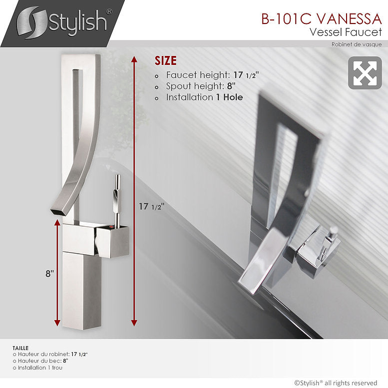 Stylish Vanessa Single Handle 17" Bathroom Faucet for Single Hole Brass Vessel Mixer Tap- Polished Chrome B-101C