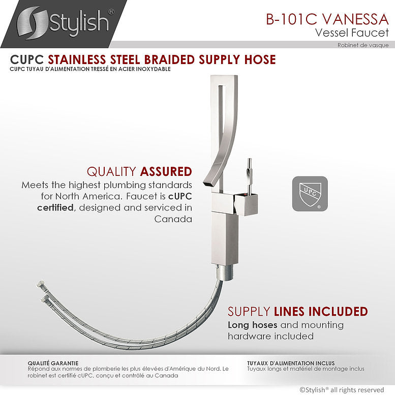 Stylish Vanessa Single Handle 17" Bathroom Faucet for Single Hole Brass Vessel Mixer Tap- Polished Chrome B-101C