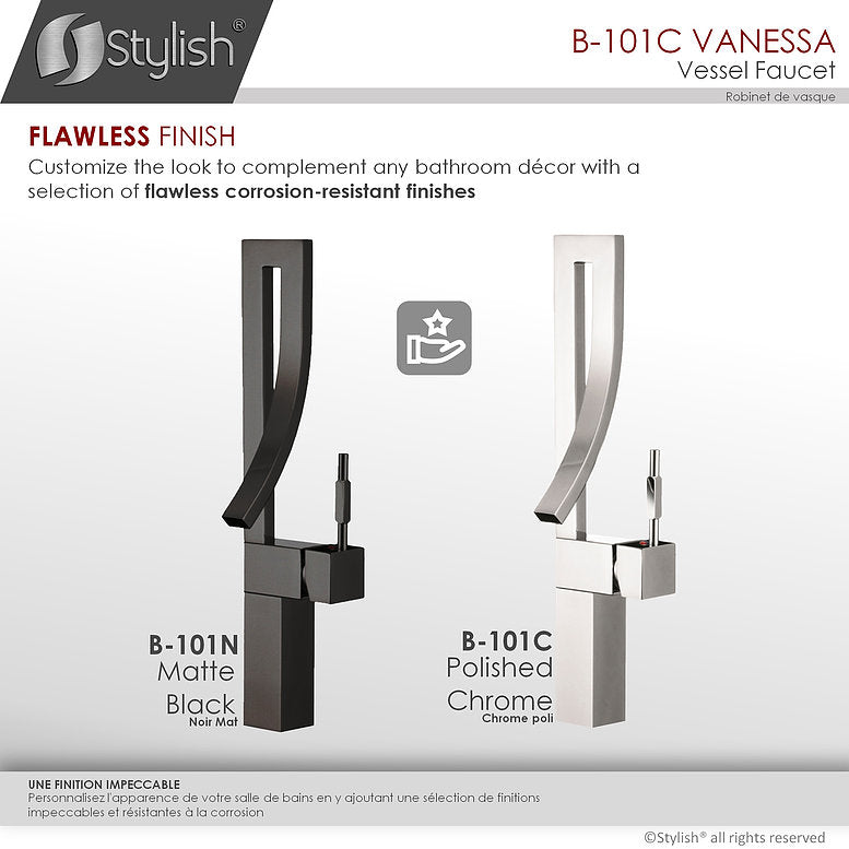 Stylish Vanessa Single Handle 17" Bathroom Faucet for Single Hole Brass Vessel Mixer Tap- Polished Chrome B-101C
