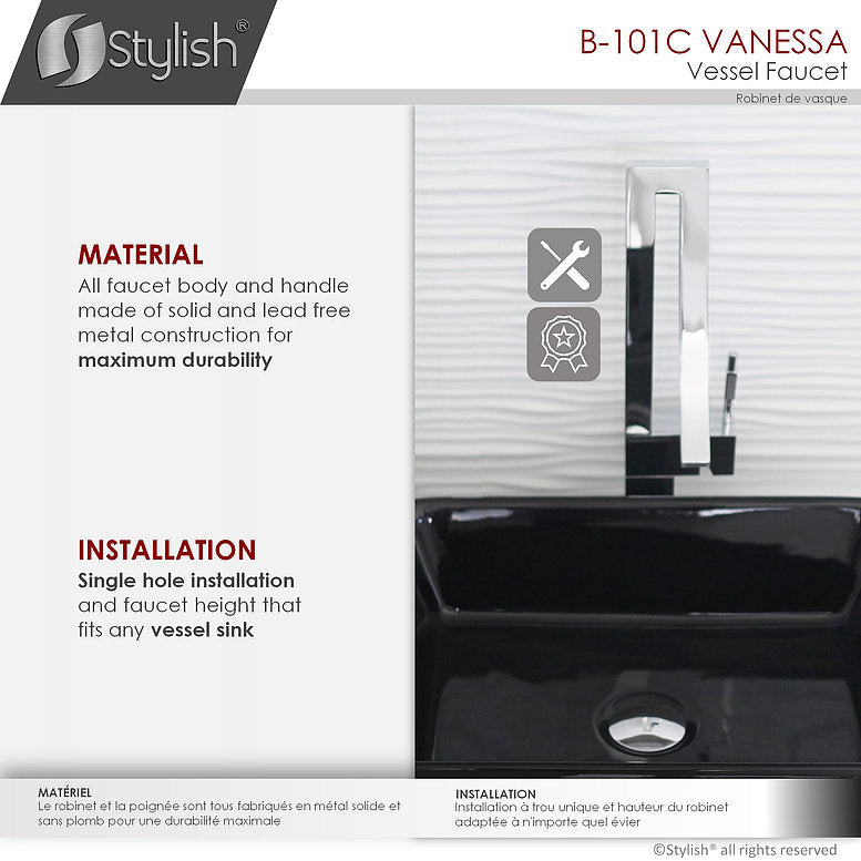 Stylish Vanessa Single Handle 17" Bathroom Faucet for Single Hole Brass Vessel Mixer Tap- Polished Chrome B-101C