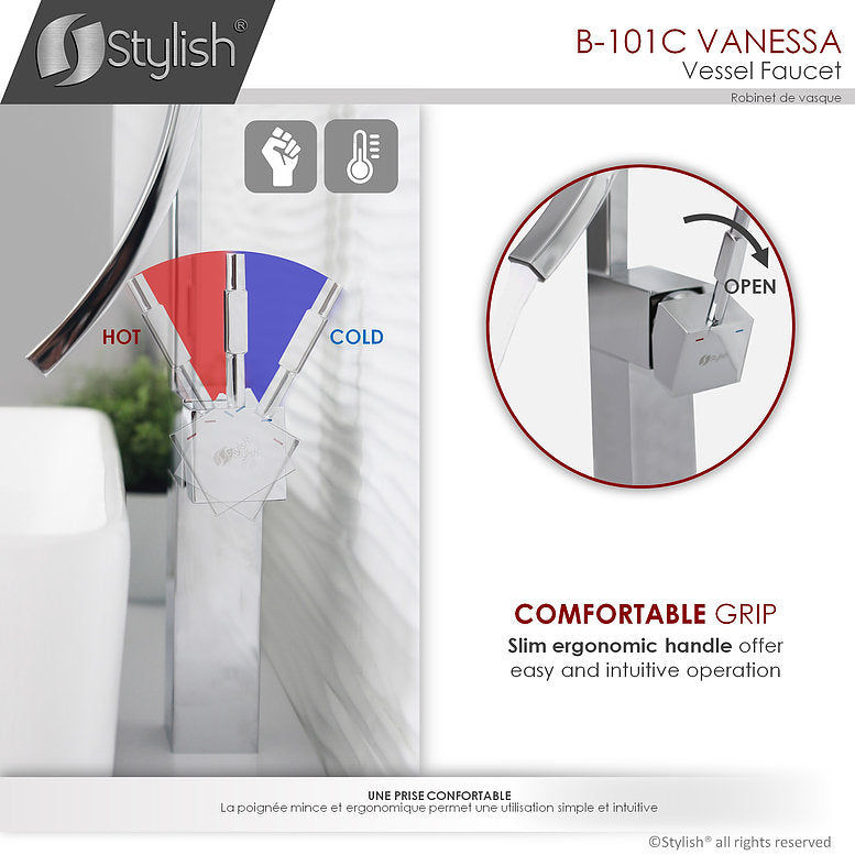 Stylish Vanessa Single Handle 17" Bathroom Faucet for Single Hole Brass Vessel Mixer Tap- Polished Chrome B-101C