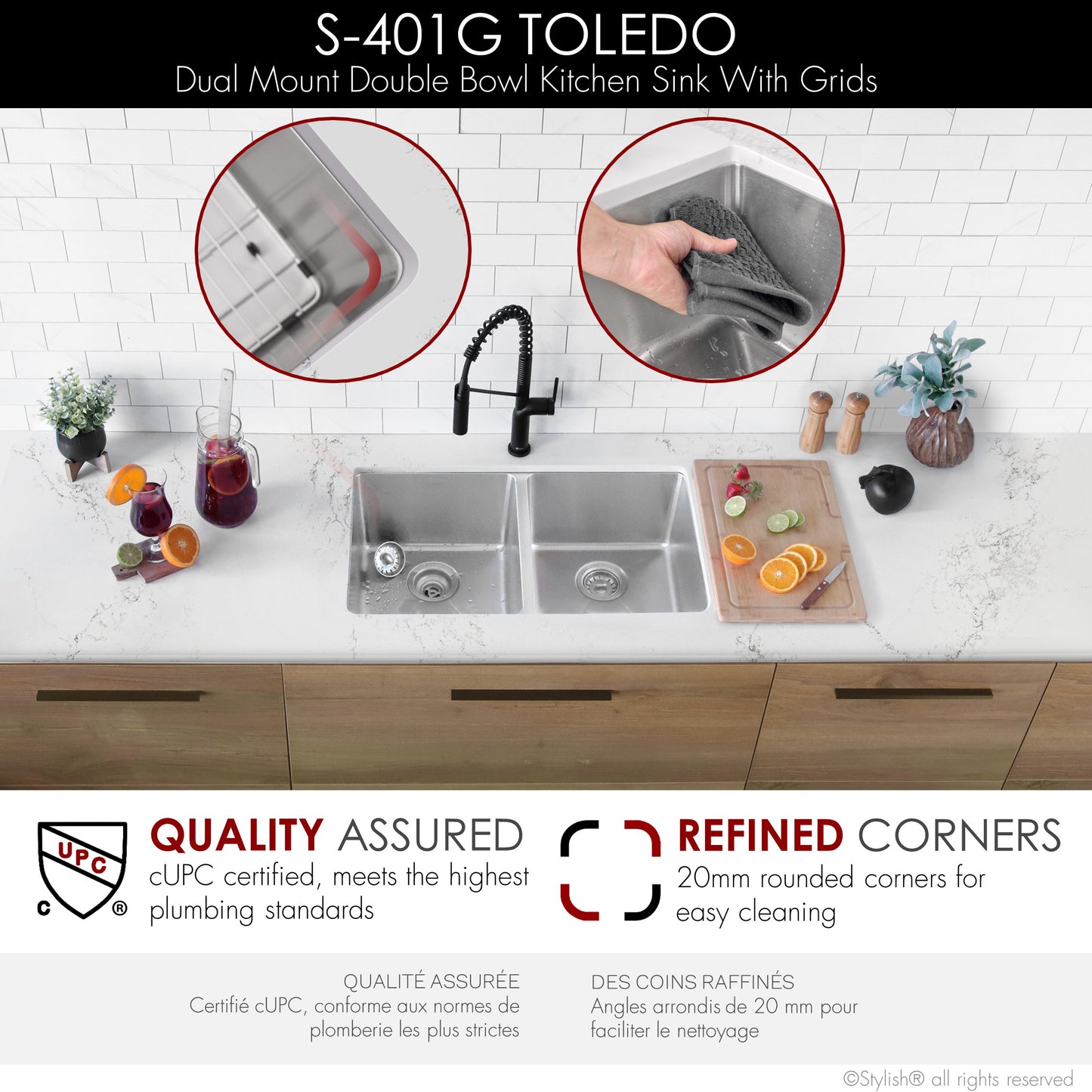 Stylish Toledo  31" Double Bowl Undermount Stainless Steel Kitchen Sink