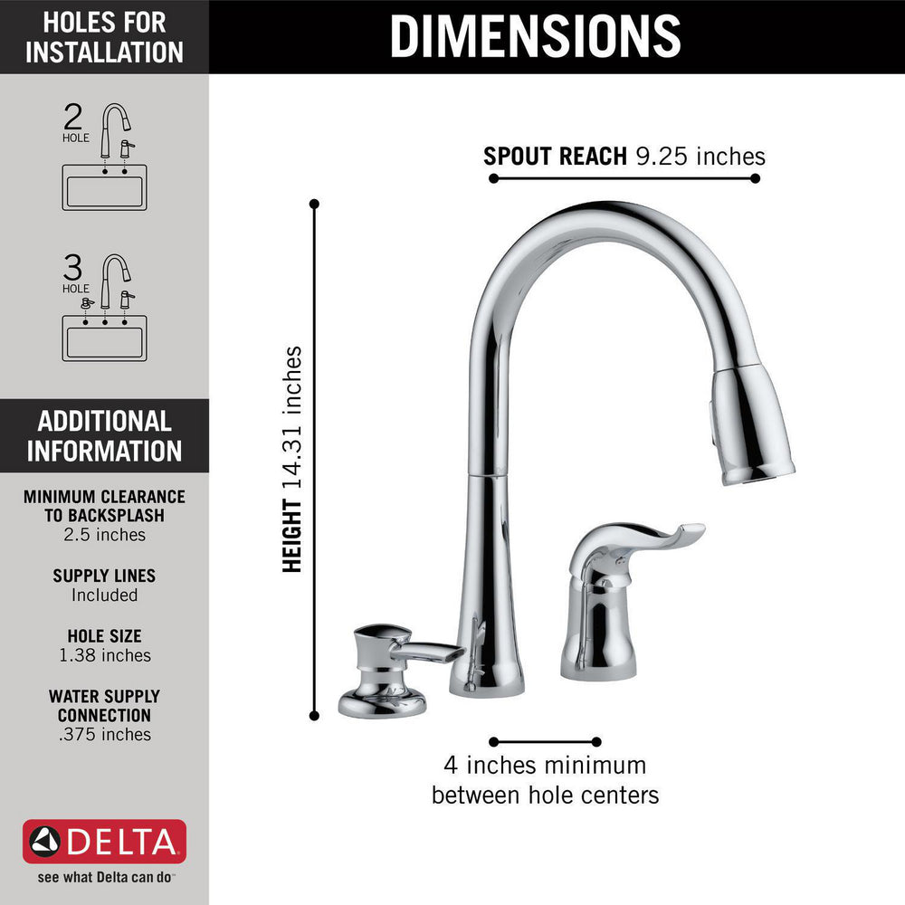 Delta Kate Single Handle Pull-down Kitchen Faucet With Soap Dispenser