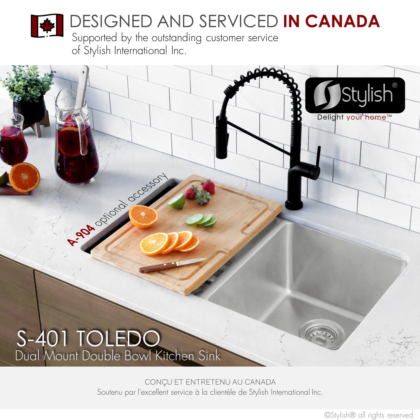 Stylish 31"  Double Bowl Undermount Stainless Steel Kitchen Sink S-401