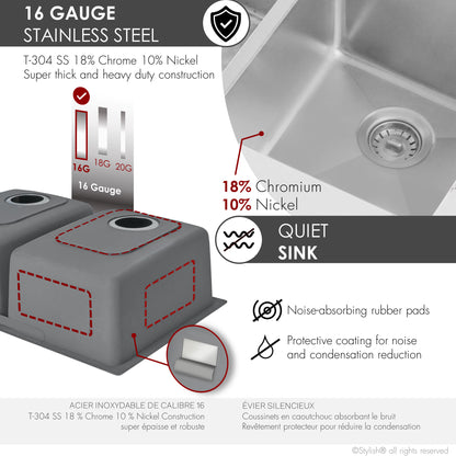 Stylish 31"  Double Bowl Undermount Stainless Steel Kitchen Sink S-401