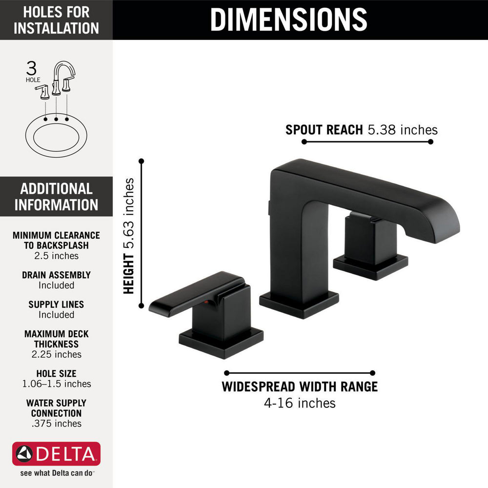 Delta Ara Two Handle Widespread Lavatory - Metal Pop-up
