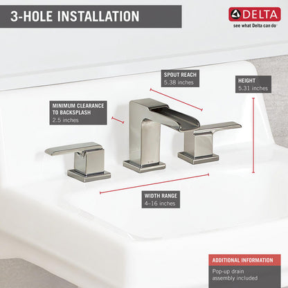 Delta Ara Two Handle Widespread Lavatory Faucet With Channel Spout