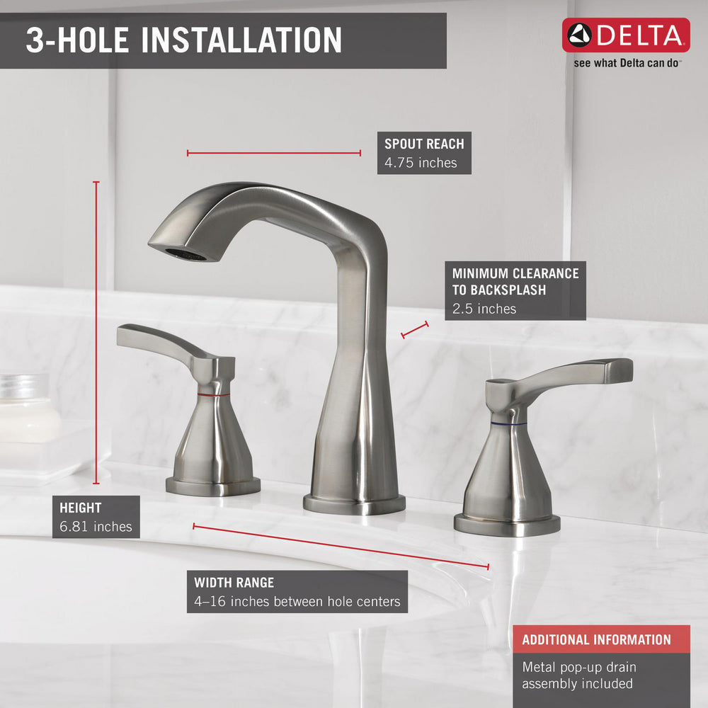 Delta STRYKE Widespread Two Handle 3 Hole Faucet