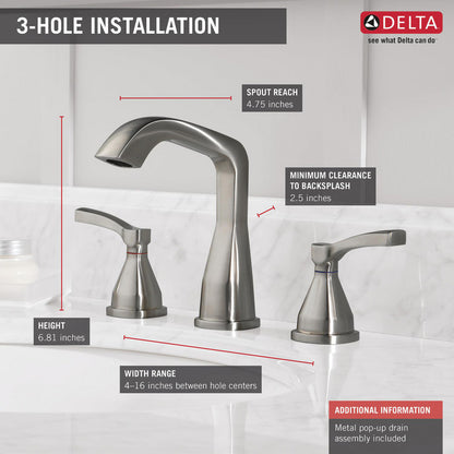 Delta STRYKE Widespread Two Handle 3 Hole Faucet
