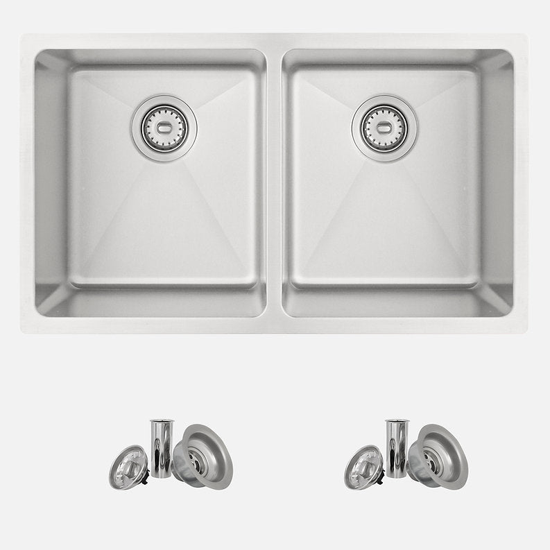 Stylish 31"  Double Bowl Undermount Stainless Steel Kitchen Sink S-401