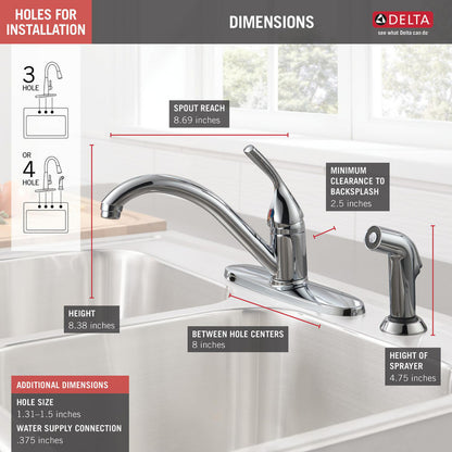 Delta Classic Single Handle Kitchen Faucet With Spray