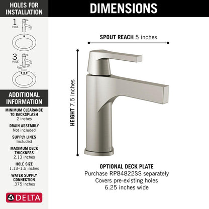 Delta Zura Single Handle Lavatory Faucet - Without Pop Up