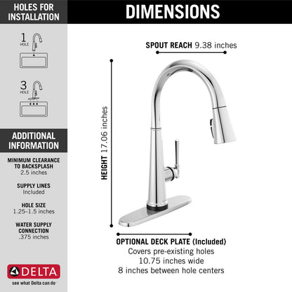 Delta Emmeline Touch 2O Pull-down Kichen Faucet 1L With Shieldspray