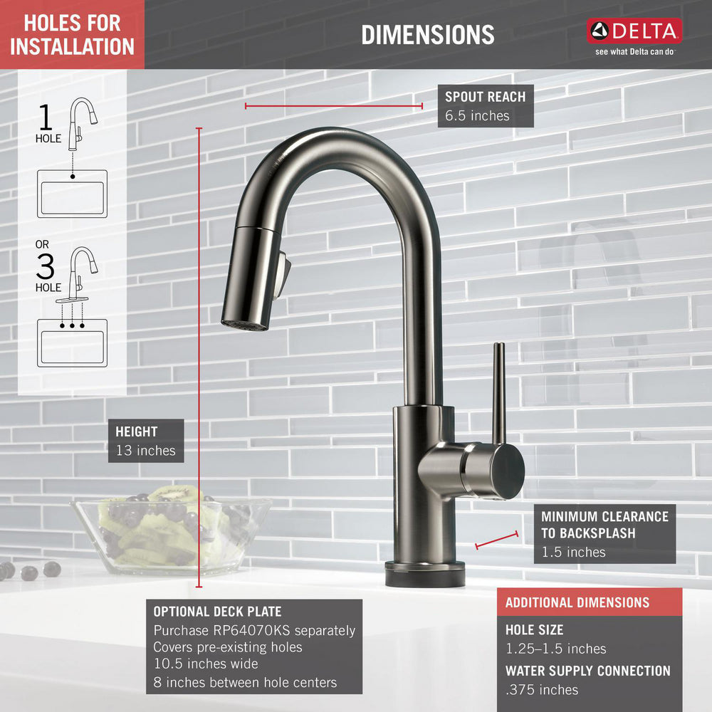 Delta Trinsic Single Handle Pull-down Bar/Prep Faucet Featuring Touch2O Technology