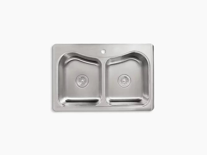 Kohler Staccato 33" X 22" X 8-5/16" Top-mount Double-equal Bowl Kitchen Sink With Single Faucet Hole