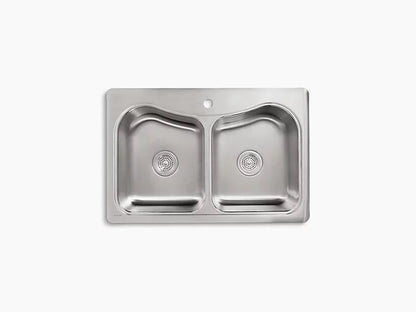 Kohler Staccato 33" X 22" X 8-5/16" Top-mount Double-equal Bowl Kitchen Sink With Single Faucet Hole