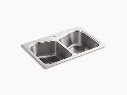 Kohler Staccato 33" X 22" X 8-5/16" Top-mount Double-equal Bowl Kitchen Sink With Single Faucet Hole