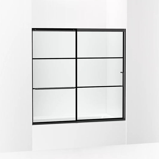 Kohler Elate Sliding Bath Door Thick Crystal Clear Glass With Rectangular Grille Pattern