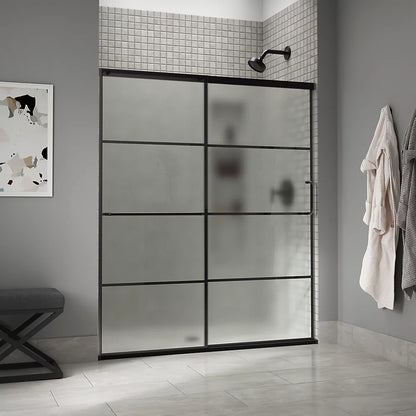 Kohler Elate Sliding Shower Door With Heavy Thick Frosted Glass With Rectangular Grille Pattern