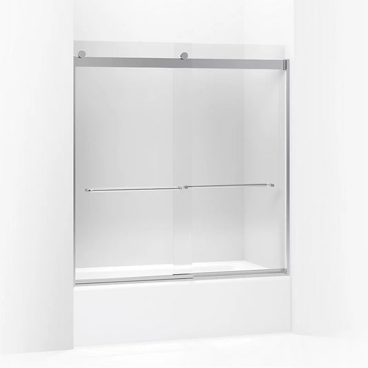 Kohler Levity Sliding Bath Door, 62" H X 56-5/8 - 59-5/8" W, With 1/4" Thick Crystal Clear Glass