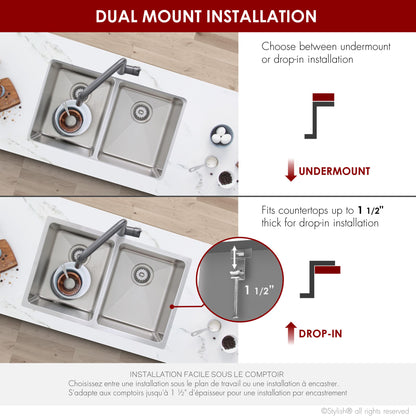 Stylish 31"  Double Bowl Undermount Stainless Steel Kitchen Sink S-401