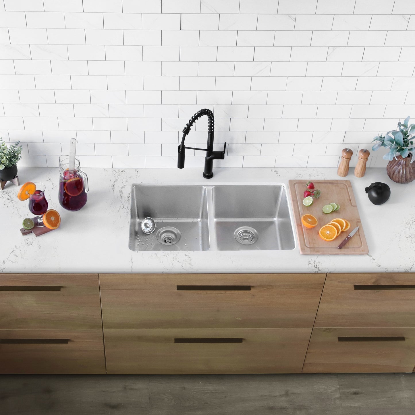 Stylish 31"  Double Bowl Undermount Stainless Steel Kitchen Sink S-401