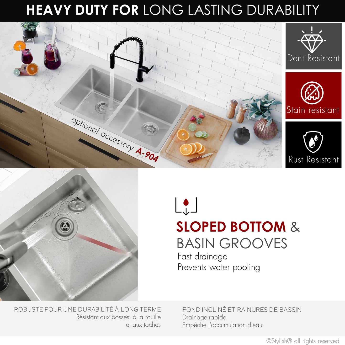 Stylish 31"  Double Bowl Undermount Stainless Steel Kitchen Sink S-401