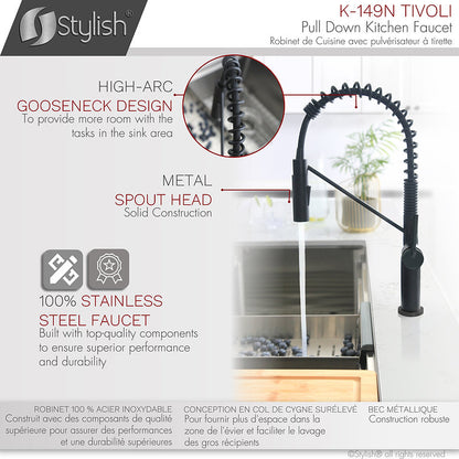 Stylish Single Handle Pull Down Kitchen Faucet - Matte Black Finish by Stylish K-149N