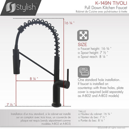 Stylish Single Handle Pull Down Kitchen Faucet - Matte Black Finish by Stylish K-149N