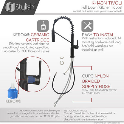 Stylish Single Handle Pull Down Kitchen Faucet - Matte Black Finish by Stylish K-149N