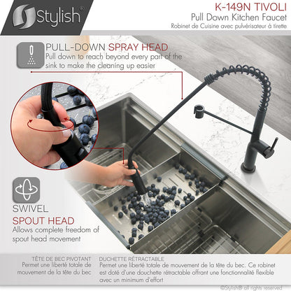 Stylish Single Handle Pull Down Kitchen Faucet - Matte Black Finish by Stylish K-149N