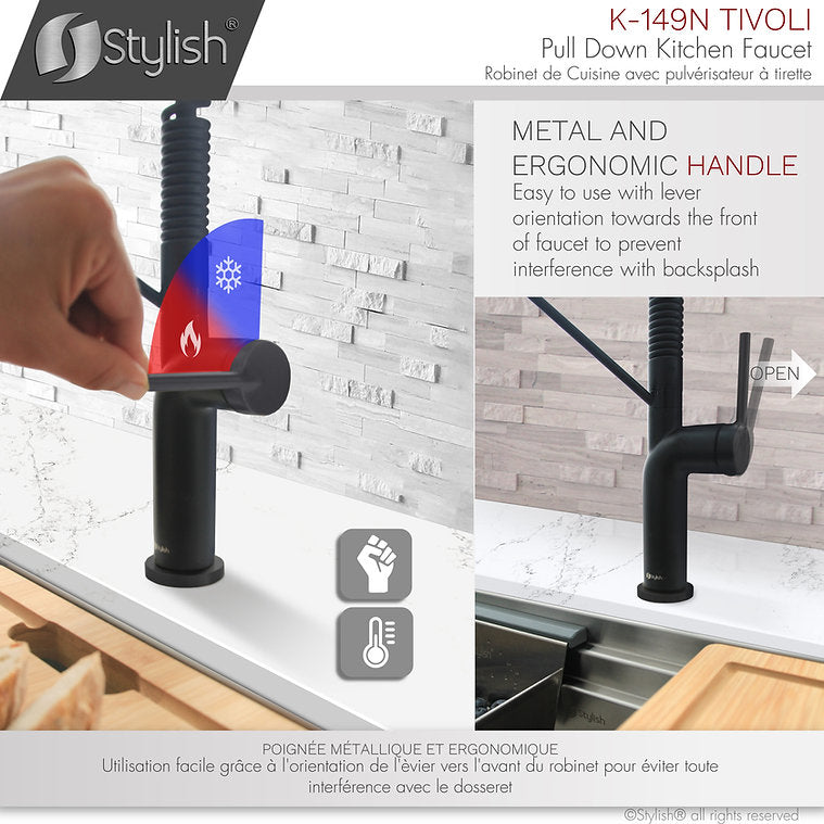 Stylish Single Handle Pull Down Kitchen Faucet - Matte Black Finish by Stylish K-149N