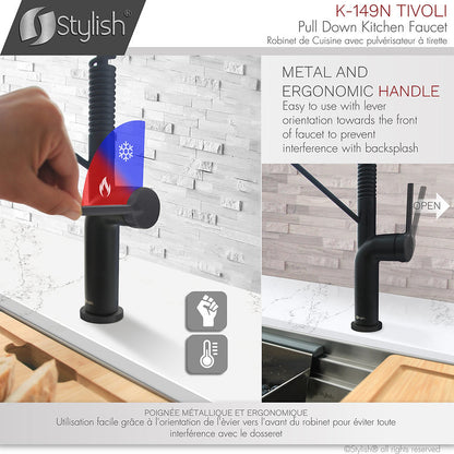 Stylish Single Handle Pull Down Kitchen Faucet - Matte Black Finish by Stylish K-149N