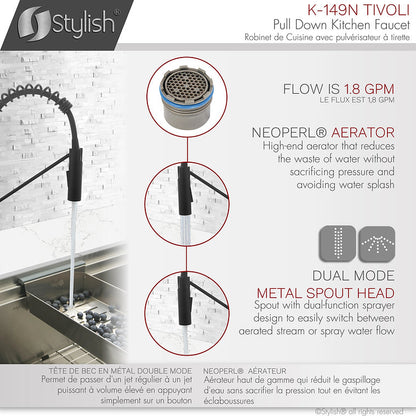 Stylish Single Handle Pull Down Kitchen Faucet - Matte Black Finish by Stylish K-149N