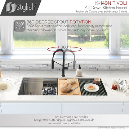 Stylish Single Handle Pull Down Kitchen Faucet - Matte Black Finish by Stylish K-149N