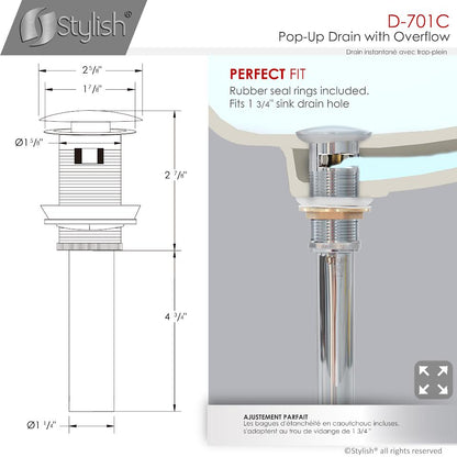 Stylish Pop-Up Drain with Overflow D-701C