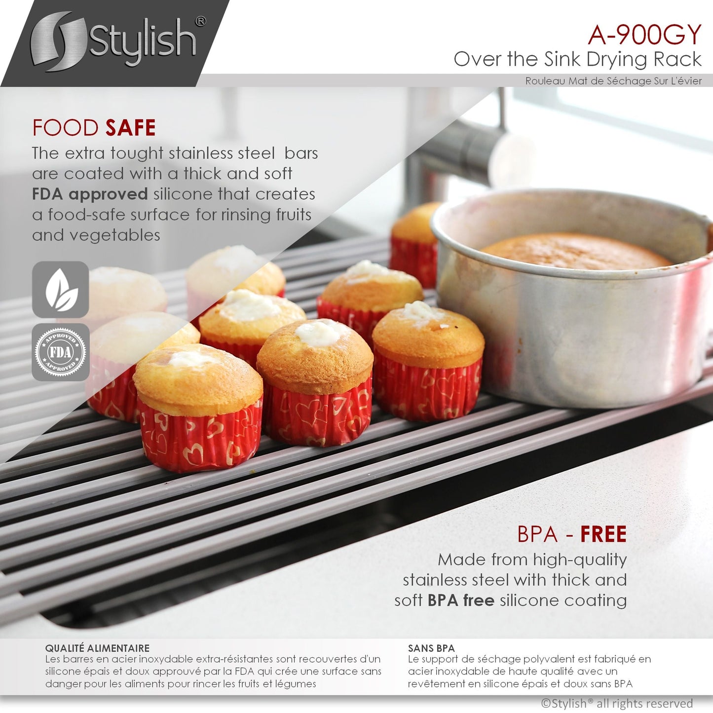 Stylish 20" Over the Sink Roll-up Drying Rack Gray A-900GY