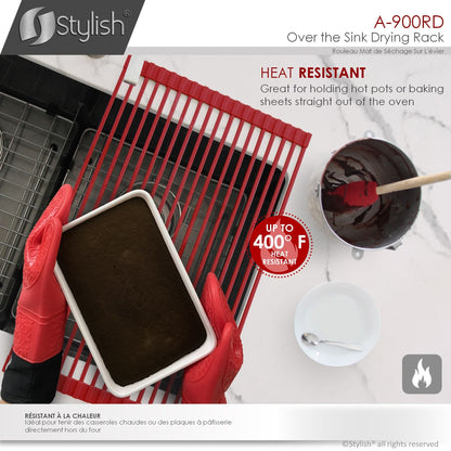 Stylish 20" Over the Sink Roll-up Drying Rack Red A-900RD