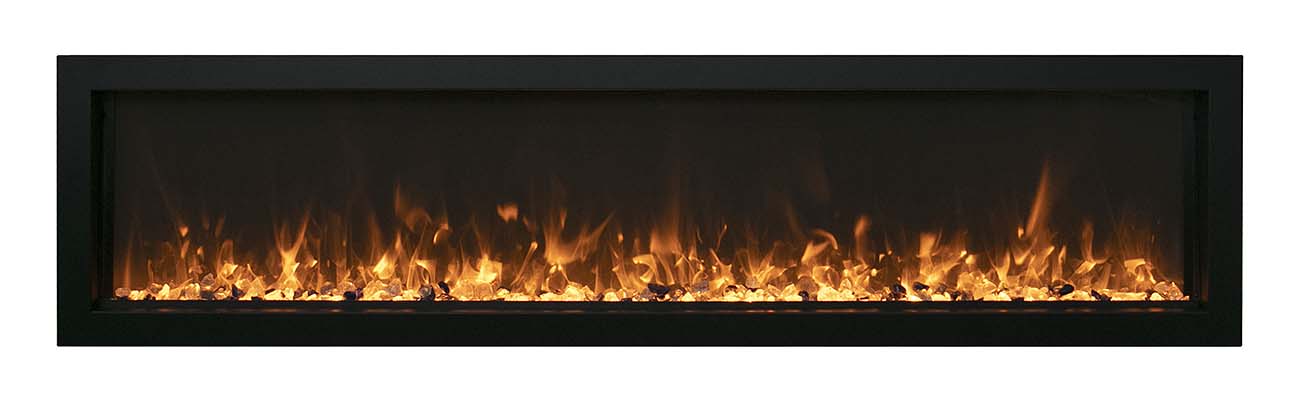 Amantii 65″ Wide and Extra Slim Indoor or Outdoor  Built-in Only Electric Fireplace With Black Steel Surround
