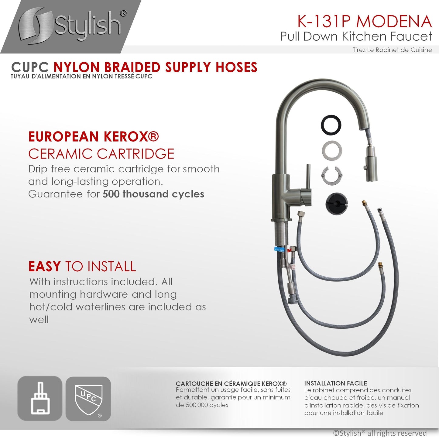 Stylish Modena 14" Kitchen Faucet Single Handle Pull Down Dual Mode Stainless Steel GunMetal Finish K-131P
