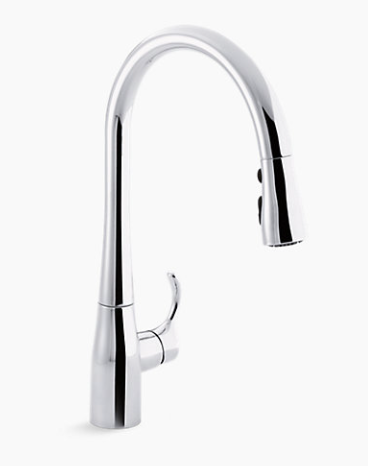 Kohler Simplice Single-hole or Three-hole Kitchen Sink Faucet With 16-5/8" Pull-down Spout, Docknetik Magnetic Docking System, and a 3-function Sprayhead Featuring Sweep Spray - Chrome