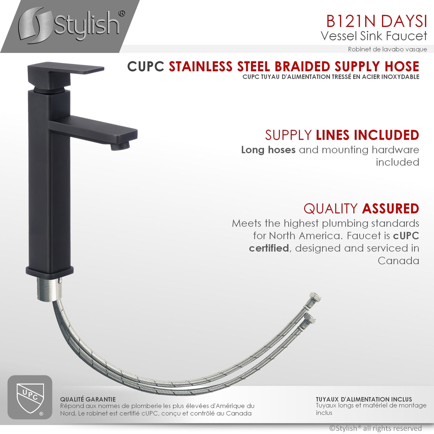 Stylish Daysi 12" Single Hole Single Handle Vessel Bathroom Faucet in Matte Black B-121N