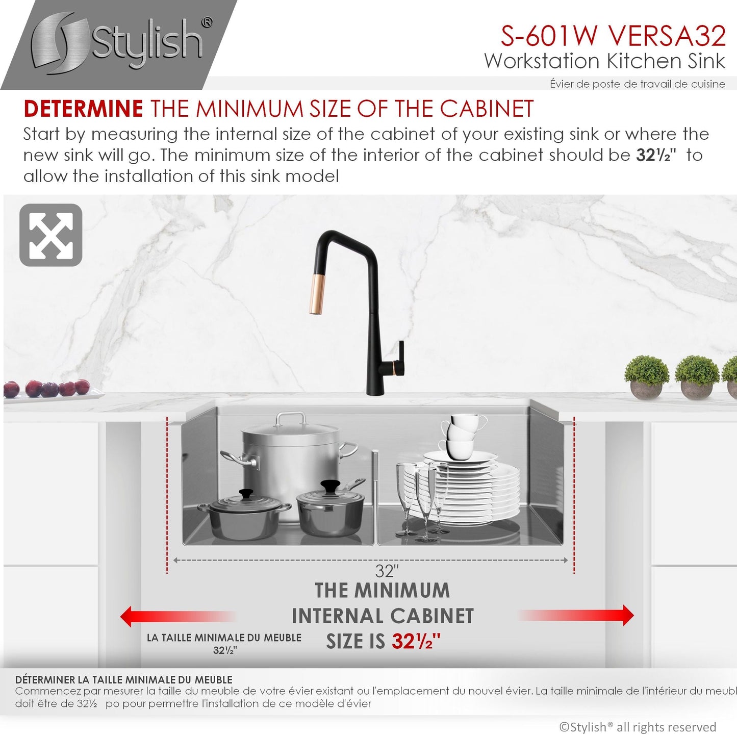 Stylish Versa32 32" x 19" Workstation Double Bowl Undermount Kitchen Sink with Built in Accessories S-601W